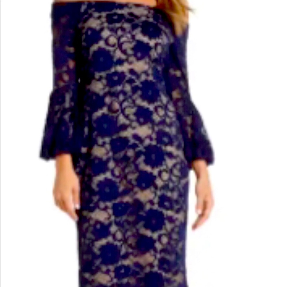 Eliza J Bell Sleeve Off the Shoulder Lace Sheath